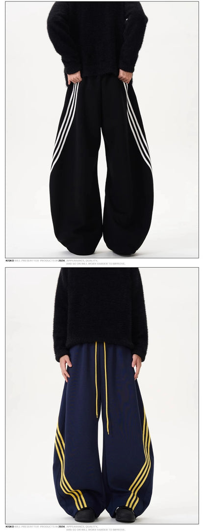 Oversized Wide Leg Sweatpants with Side Stripes Drawstring High Waist Streetwear Casual Loose Baggy Trousers Y2K Women Men Fashion