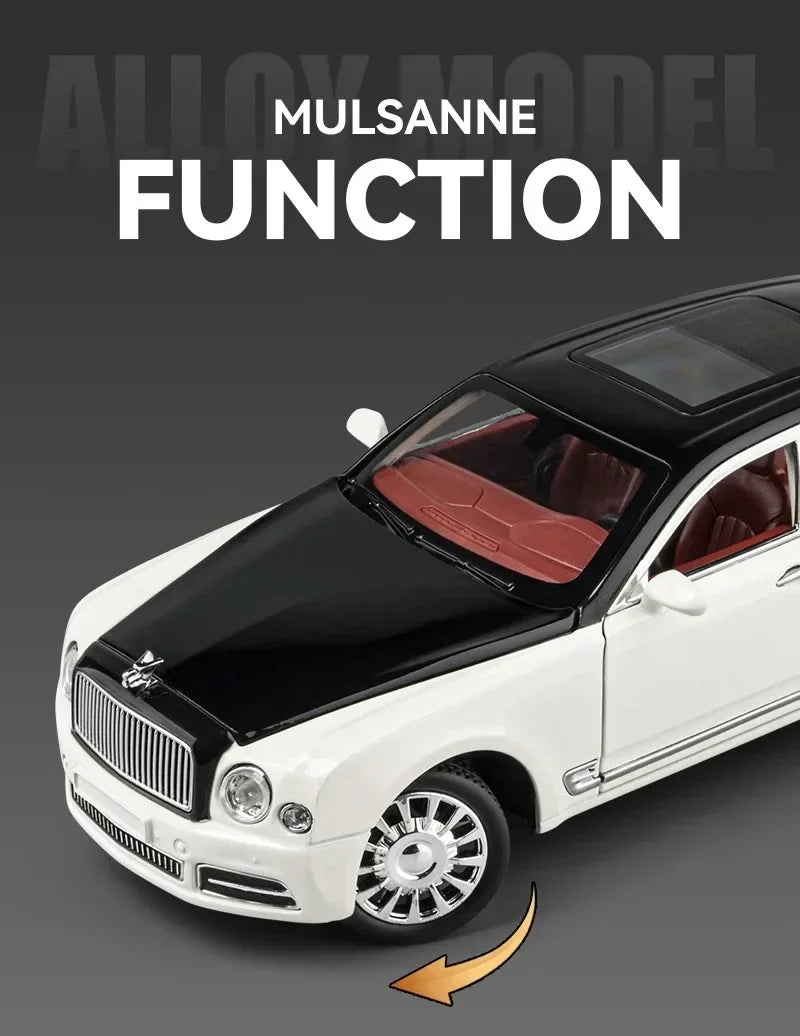 Diecast 1:24 Scale Bentley Mulsanne Alloy Model Car Collection Vehicle Simulation Sound & Light Metal Toy Gift