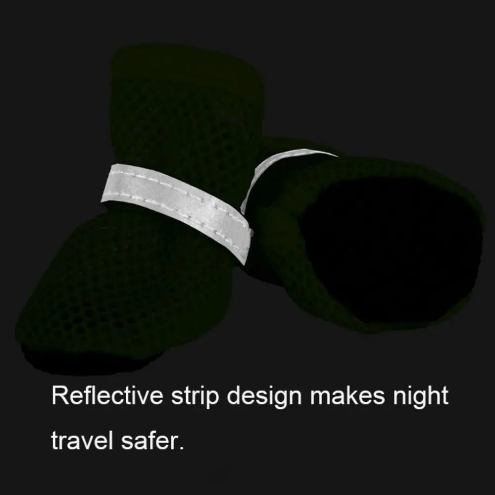 Breathable Dog 4pcs/set Mesh Shoes Non-slip Wear Resistant Pet Short Boots Reflective Hollow Out Dog Shoes Summer