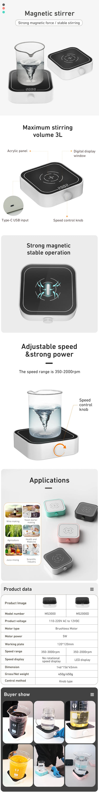 WEST TUNE 2000rpm/3000rpm Mini Magnetic Stirrer with Stir Bar Brushless DC Motor Magnetic Mixer Laboratory Supplies