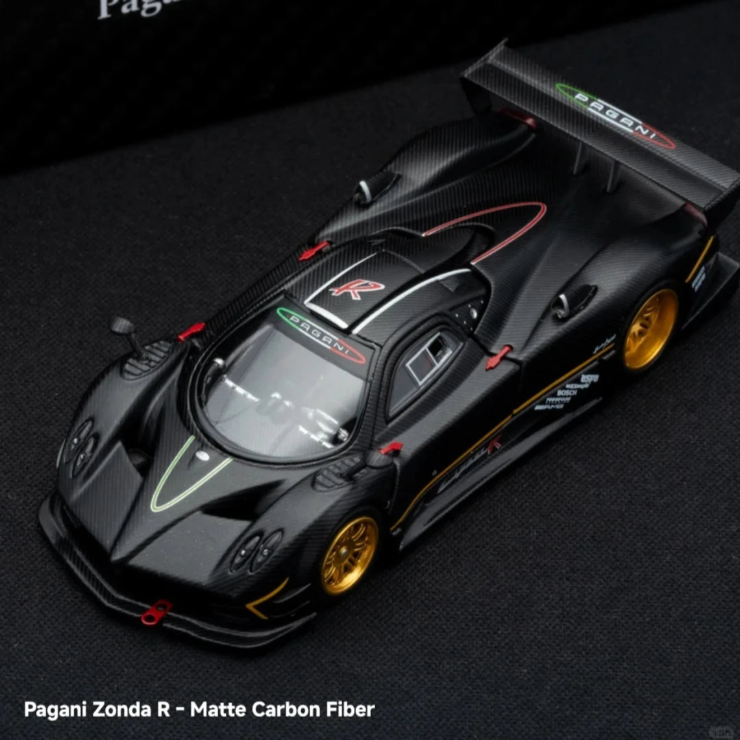 New Almost Real AR Box 1:64 Scale Pagani Zonda R Matte Carbon Fiber White HEC Alloy Car Collection Diecast Model Toys Gift