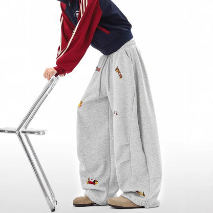 Funny Dachshund Embroidery Sweatpants Men Women Loose Cargo Joggers Wide Leg Couple Streetwear Autumn Casual Pants Fashion