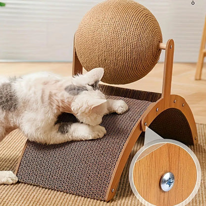 Wooden 2-in-1 Cat Scratcher, Ferris Wheel Vertical Scratching Ball, Sisal Ball, Honeycomb Grab Board, Wear-Resistant,Pet Toy