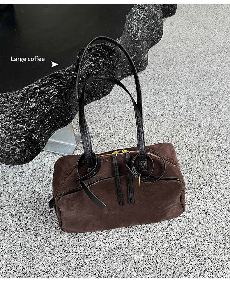 Women's Cow Genuine Leather Tote Bag suede commuting Cowhide Handbags Large Capacity Designer Luxury velvet Bags