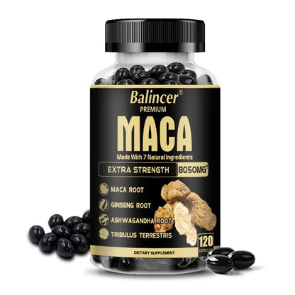 20X Natural Concentrated Extracts Black + Red + Yellow Maca Root, Korean Ginseng, Ashwagandha, Maca Root Capsules 8050 Mg