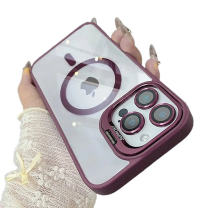 Luxury Magnetic Ring Stand Case For Magsafe For iPhone 17 16 15 14 Plus 13 12 Pro Max Wireless Charge Case With Lens Protector