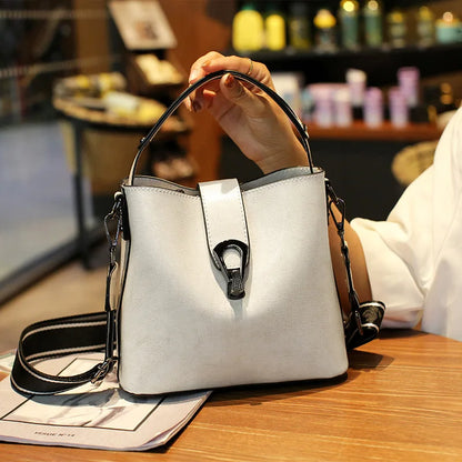 Real Cowhide Leather Women's New Bucket Bag Lady Fashion Single Shoulder Messenger Bag Versatile Handbag Casual Crossbody Bags