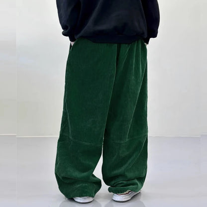 INCERUN Men Corduroy Pants Solid Color Loose Elastic Waist Streetwear Casual Wide Leg Trousers Men Long Pants