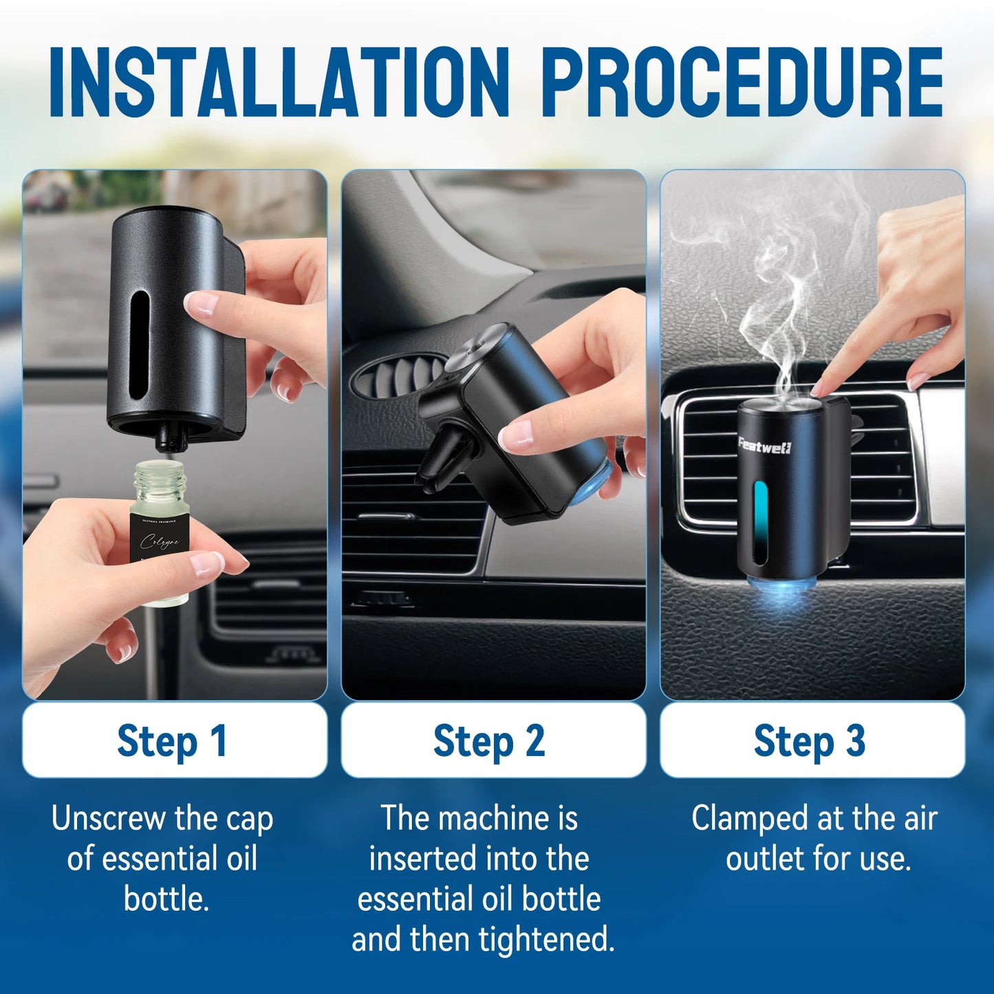 Smart Car Air Aromatherapy Diffuser, Fragrance Car Air fresheners with Six Adjustable, Humidifier Essential Oil Diffuser