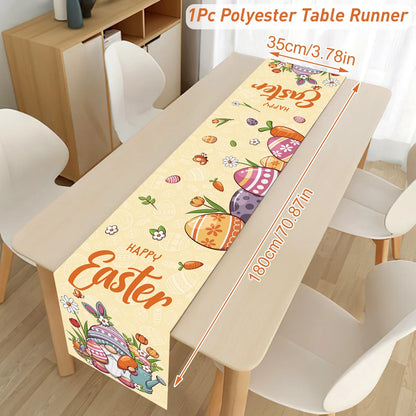 Easter Bunny Polyester Table Runner Happy Easter Decorations for Home Rabbit Butterfly Table Cloth Easter Party Supplies