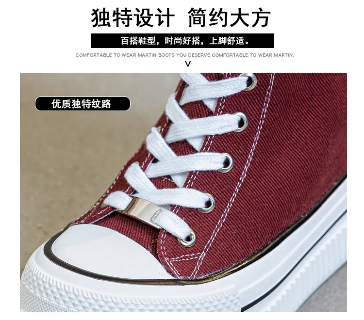 NEW Luxury Platform Boots Women Canvas Casual High Top Shoes Long Boot Lace-Up Zipper Comfortable Flat Sneakers Tenis Feminino