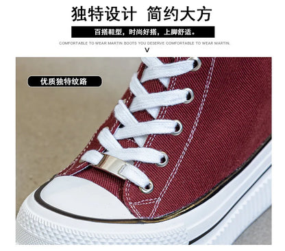 NEW Luxury Platform Boots Women Canvas Casual High Top Shoes Long Boot Lace-Up Zipper Comfortable Flat Sneakers Tenis Feminino
