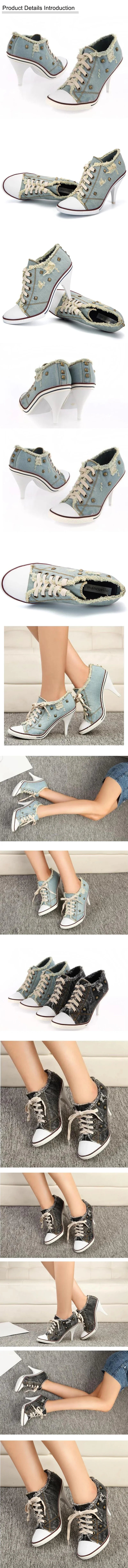 .Women Boots Design Stiletto High Heel Canvas Shoes Fashion Lady Lace up Pointed Ankle Shoes Sexy High-heeled Thin Heel Boot