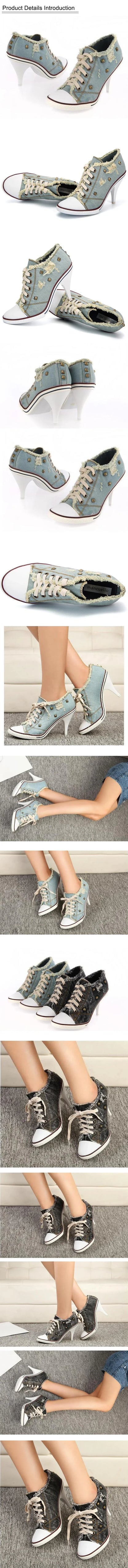 .Women Boots Design Stiletto High Heel Canvas Shoes Fashion Lady Lace up Pointed Ankle Shoes Sexy High-heeled Thin Heel Boot