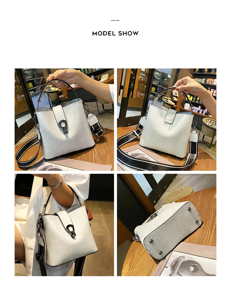 Real Cowhide Leather Women's New Bucket Bag Lady Fashion Single Shoulder Messenger Bag Versatile Handbag Casual Crossbody Bags