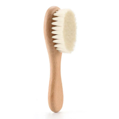Newborn Baby Wool Wood Brush Comb Head Massage Tool Portable Baby Comb Bath Brush Comb，Special for Real Hair Wigs