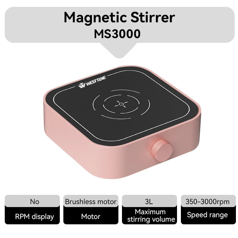 WESTTUNE Laboratory Magnetic Stirrer 3000RPM 3L Magnetic Mixer Stir Plate with 2PCS Stir Bar No Heating Lab Stirring Equipment