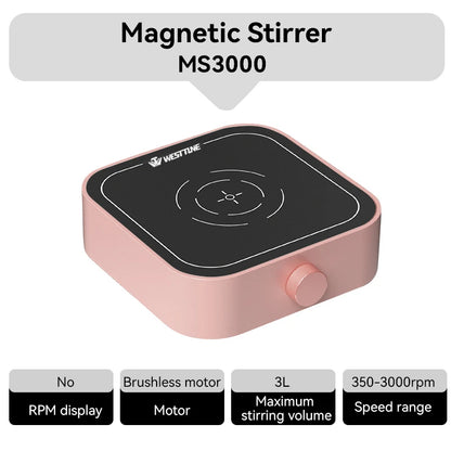 WESTTUNE Laboratory Magnetic Stirrer 3000RPM 3L Magnetic Mixer Stir Plate with 2PCS Stir Bar No Heating Lab Stirring Equipment