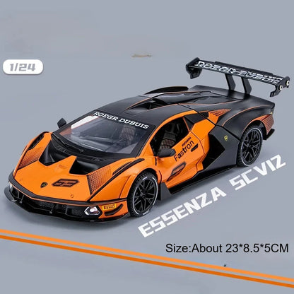 Lambor SCV12 LP770- 1:24  Car Model Alloy Diecast Sound Light Pull Back Doors Opened Vehicle Models Toy