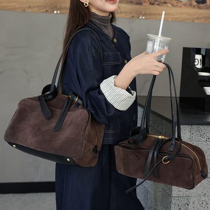 Women's Cow Genuine Leather Tote Bag suede commuting Cowhide Handbags Large Capacity Designer Luxury velvet Bags