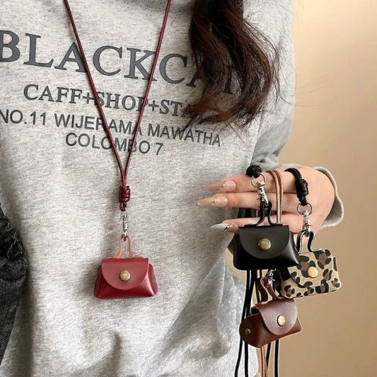 New 2026 Women's Cute Small Leather Bag Pendent Long Necklace Korean Style Fashion Accessories Vintage Versatile Long Lanyard Chain