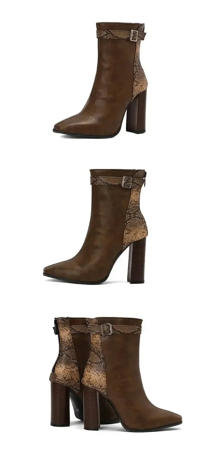 New Fashion Mixed Color Lace Up Ankle Boots for Women Europe America Pointed Toe High Heel Big Size Shoes 45 46 47