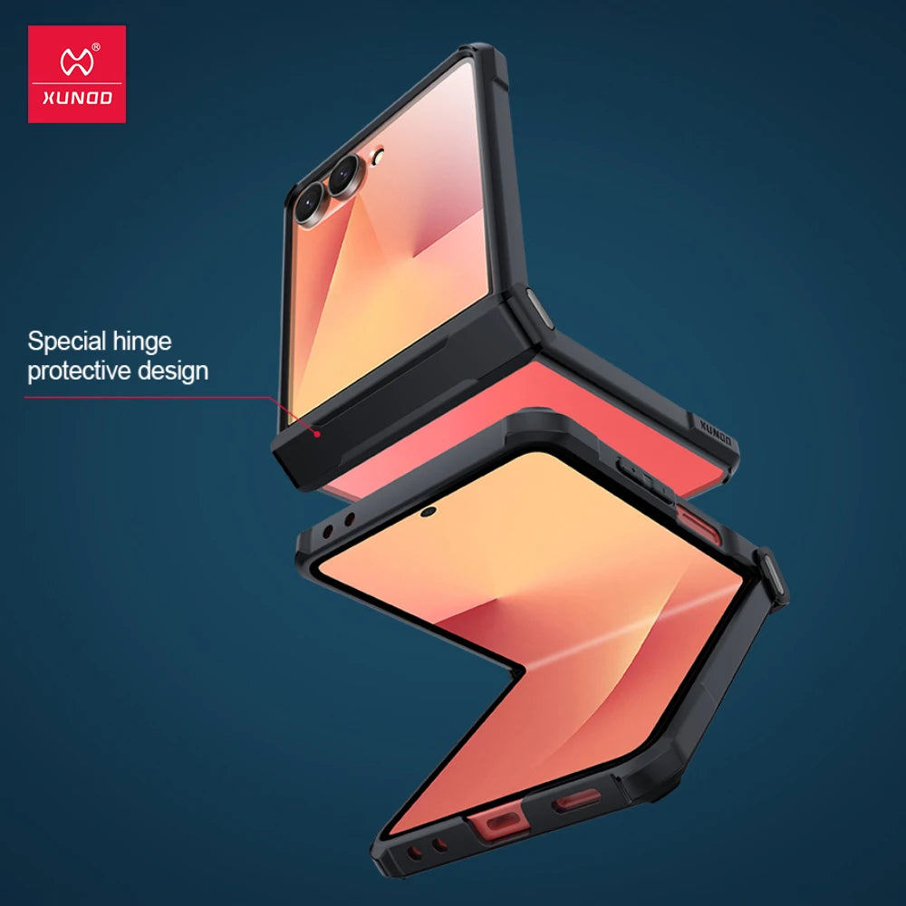 Xundd For Samsung Z Flip 7 Case Galaxy Z Flip 3 4 5 6 Case Airbag Shockproof Shell Back Clear Cover with Glass For 갤럭시 z플립7