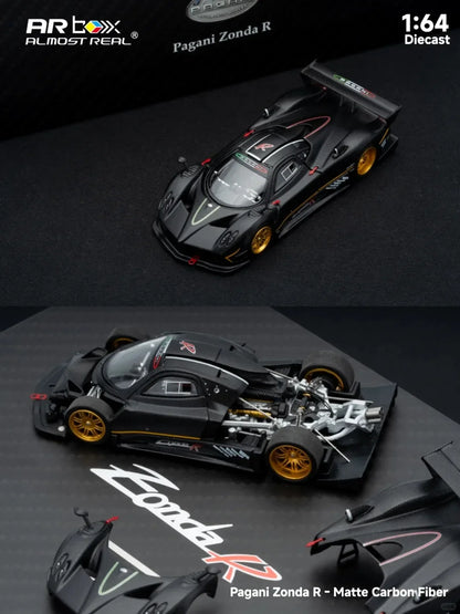 New Almost Real AR Box 1:64 Scale Pagani Zonda R Matte Carbon Fiber White HEC Alloy Car Collection Diecast Model Toys Gift
