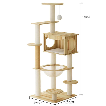 Multi Level Cat Tree Cat Condo Double Space Capsule Cat Tower Scratch Post Plush Bed Indoor Modern Pet Furniture Cat Furniture