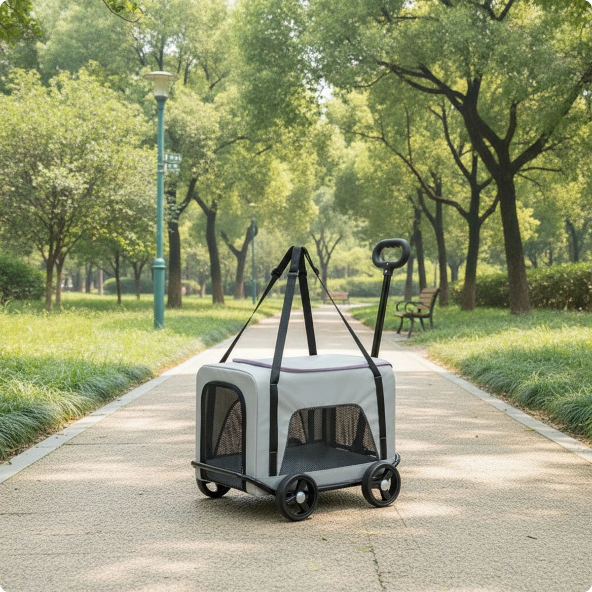 Rolling Pet Carrier Foldable Wheeled Pet Carrier Smooth Spacious for Small Pets, Travel, Vet Visits