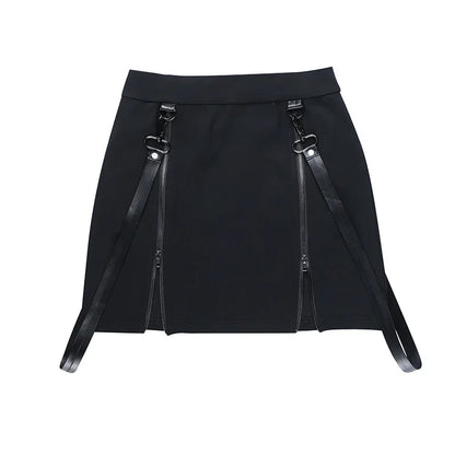 Dark Double Zipper Bag Hip Split Gothic Design Tight Skirt Harajuku Black Gothic Bag Hip Skirt Kawaii Vintage Y2k Skirt