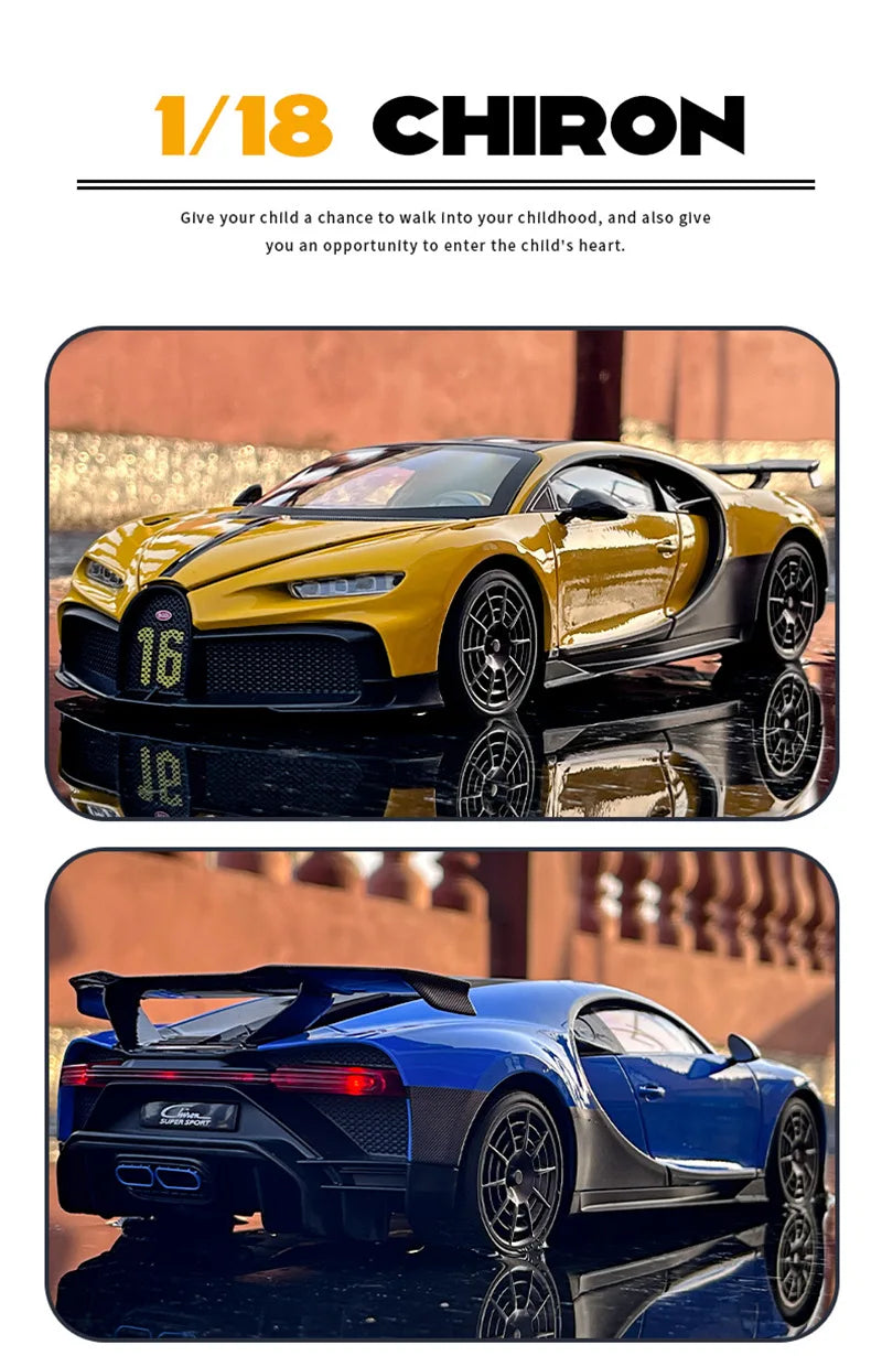 Bugatti Chiron 1:18 PUR SPORT Alloy Sports Model Diecast Metal Racing Car Vehicle Model Sound and Light SimulationToy Gift