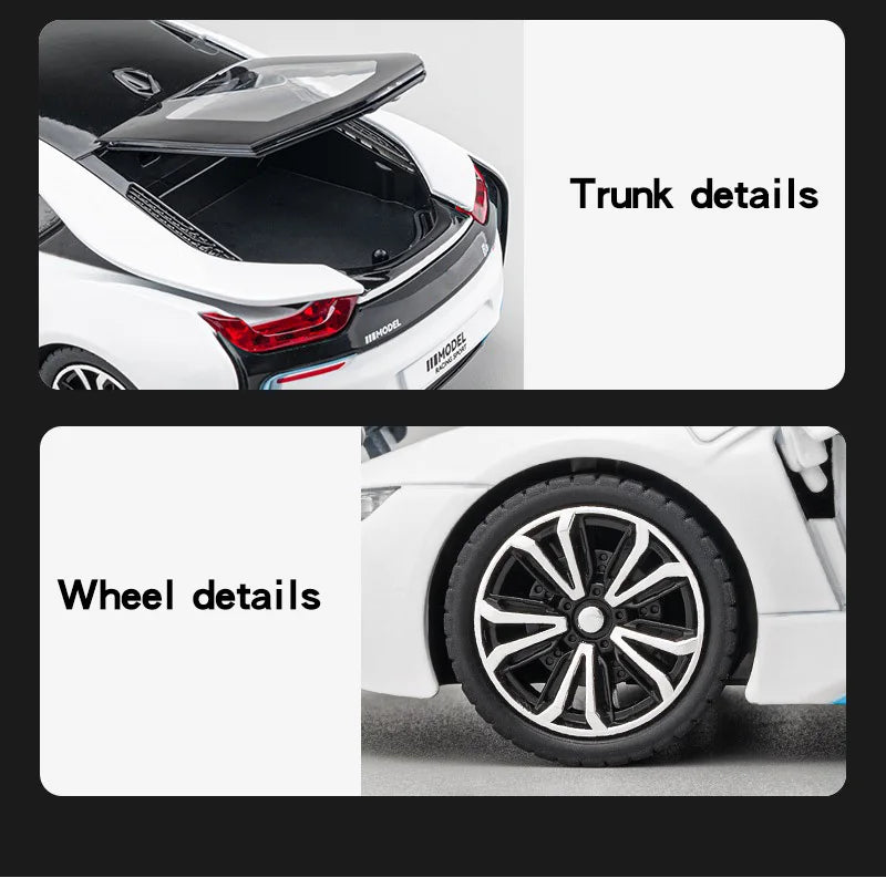 BMW I8 Sports Car Alloy Diecast 1:22 Model Car Vehicle Collection Simulation Sound & Light Toy Car Gifts