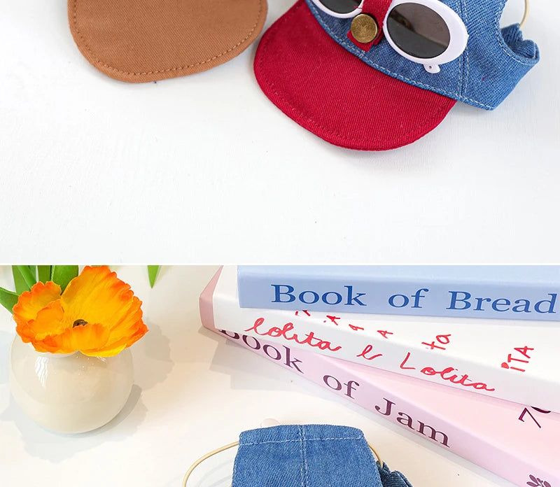 Two-piece fashionable pet sun hat and cool sunglasses set, dog baseball cap and cat head cover