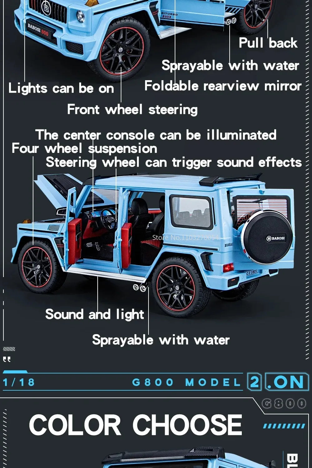 G800 Model Car 1:18 Alloy Diecast Metal Off-Road Vehicles Collection With Sound & Light Toy Cars Gift Series