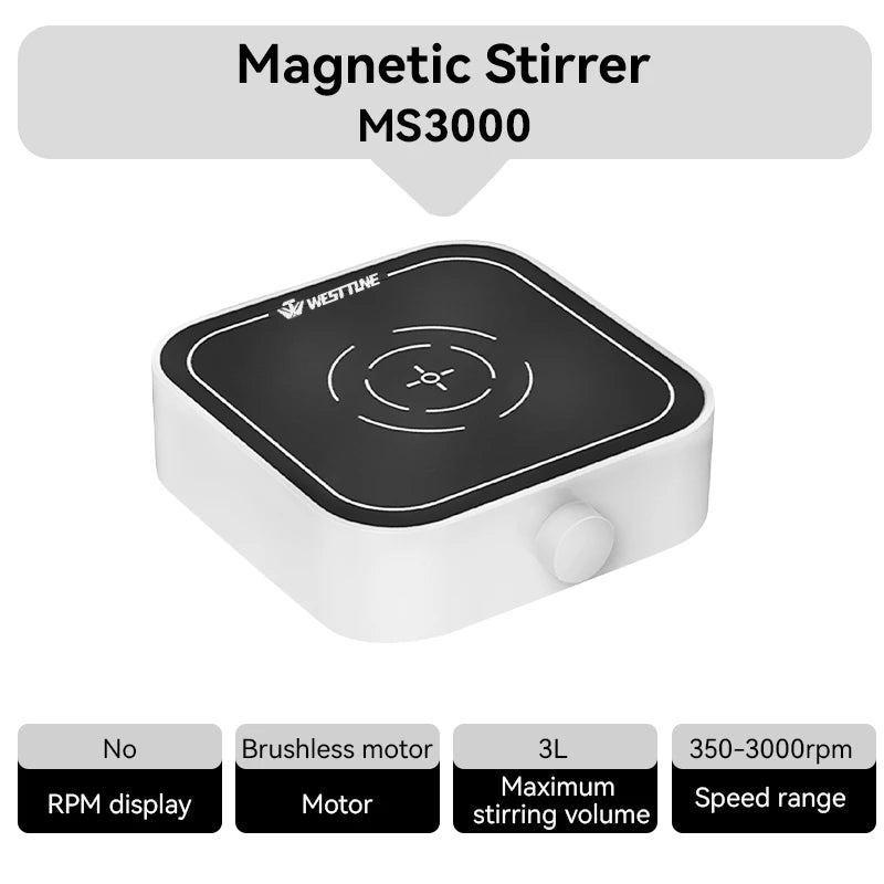 WESTTUNE Laboratory Magnetic Stirrer 3000RPM 3L Magnetic Mixer Stir Plate with 2PCS Stir Bar No Heating Lab Stirring Equipment