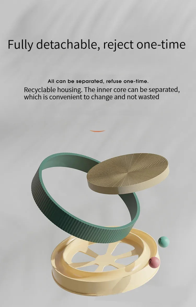 Interactive Round Cat Scratching Board with Ball Wear Resistant Corrugated Paper Multi Function Toy Cat Scratcher Accessories