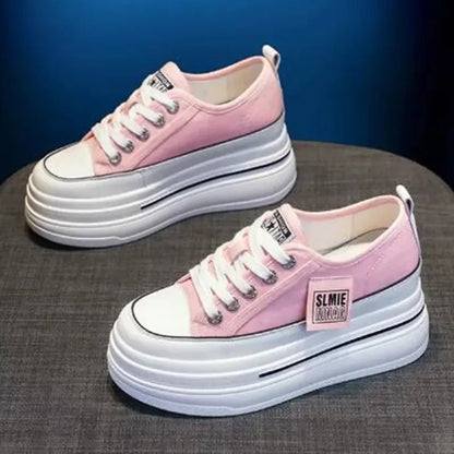 Vulcanized Platform Sneakers Wedge Shoes Non-slip Casual Shoes Women Autumn Lace-up Comfort Denim Canvas Shoes Thick Sole