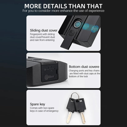 Fingerprint Lock with Key Backup USB Rechargeable Key BT TTLock APP Fingerprint Unlock Keyless Waterproof Fingerprint Padlock