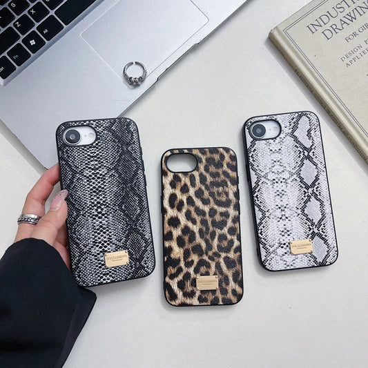 Luxury Leopard Snake leather Anti-Fall Case protectio for iPhone 16 15 13 12 11 14 17 Pro Max Plus 17 Air XS XR shockproof Cover
