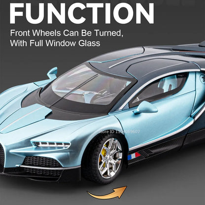 Bugatti Tourbillon, Nissan Skyline GTR, Model Sports 1:24 Car Alloy Diecast Sound Light Doors Opened Shock Absorption Ornament Supercar Toys Gift