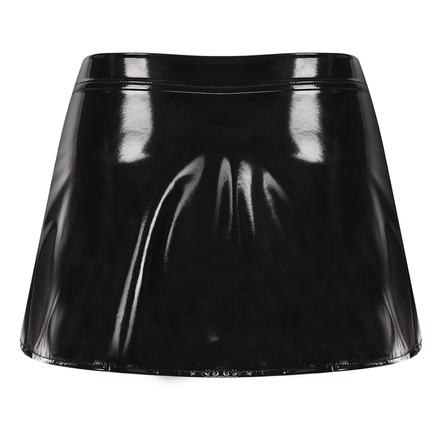 Womens Patent Leather Mini Skirt Female Wet Look Clubwear Rave Custom for Pole Dancing Open Front One Button Bodycon Skirts