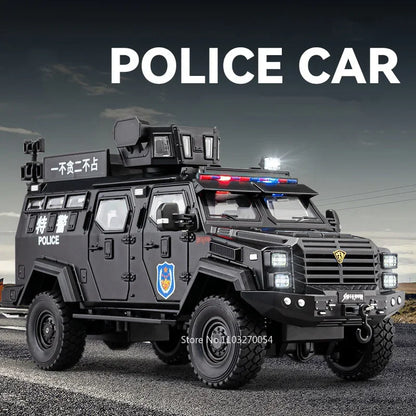 Swordtooth Tiger Police Car scale 1/24 Toy Model Alloy Diecast Explosion Proof Vehicles Door Opened Sound Light Pull Back Decoration Gift