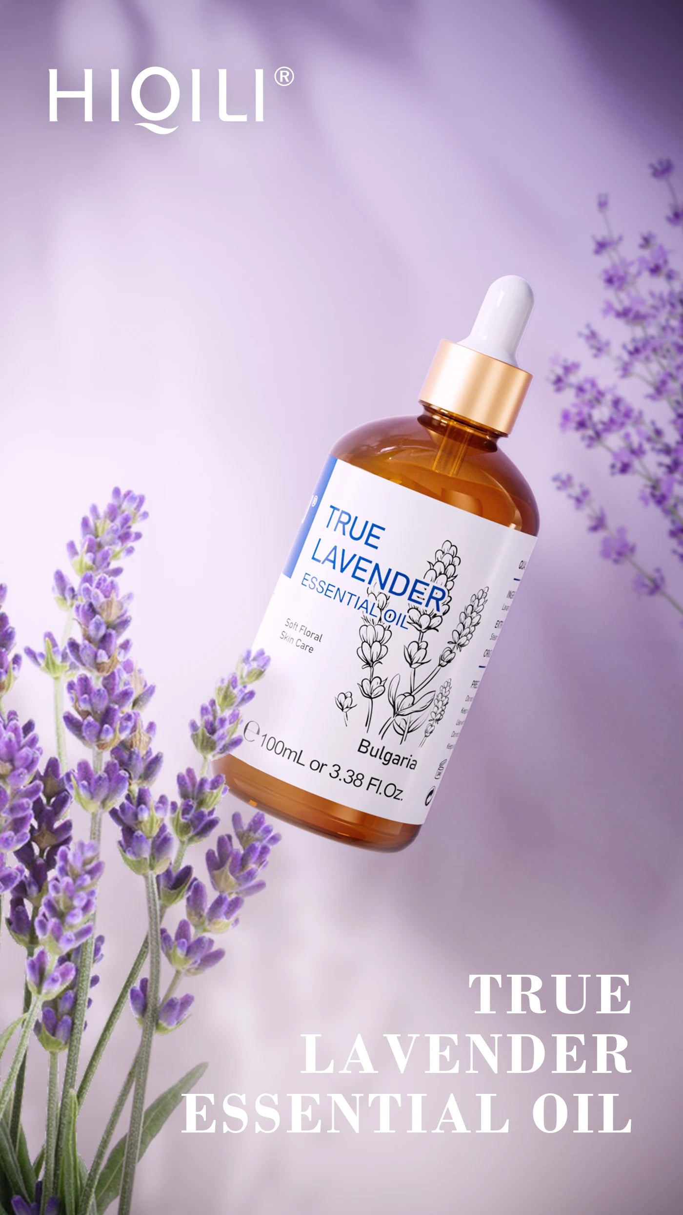 HIQILI 100% Pure Lavender Essential Oil 100ML Aromatherapy Diffuser Oil for Sleep Relaxation Diffuser Massage Skin Care