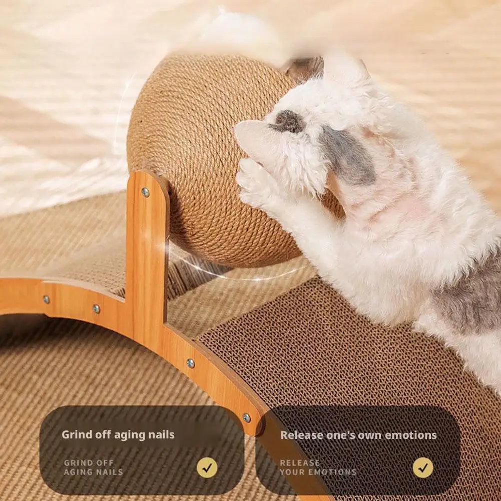Wooden 2-in-1 Cat Scratcher, Ferris Wheel Vertical Scratching Ball, Sisal Ball, Honeycomb Grab Board, Wear-Resistant,Pet Toy