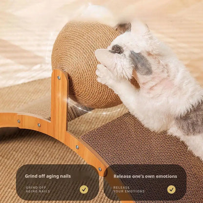 Wooden 2-in-1 Cat Scratcher, Ferris Wheel Vertical Scratching Ball, Sisal Ball, Honeycomb Grab Board, Wear-Resistant,Pet Toy