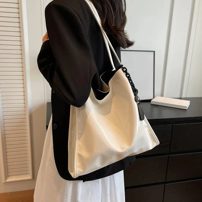 Purse Casual Travel Shopping Totes Solid Color Patent Leather Women Fashion Shoulder Bag Ladies Simple Luxury Handbag
