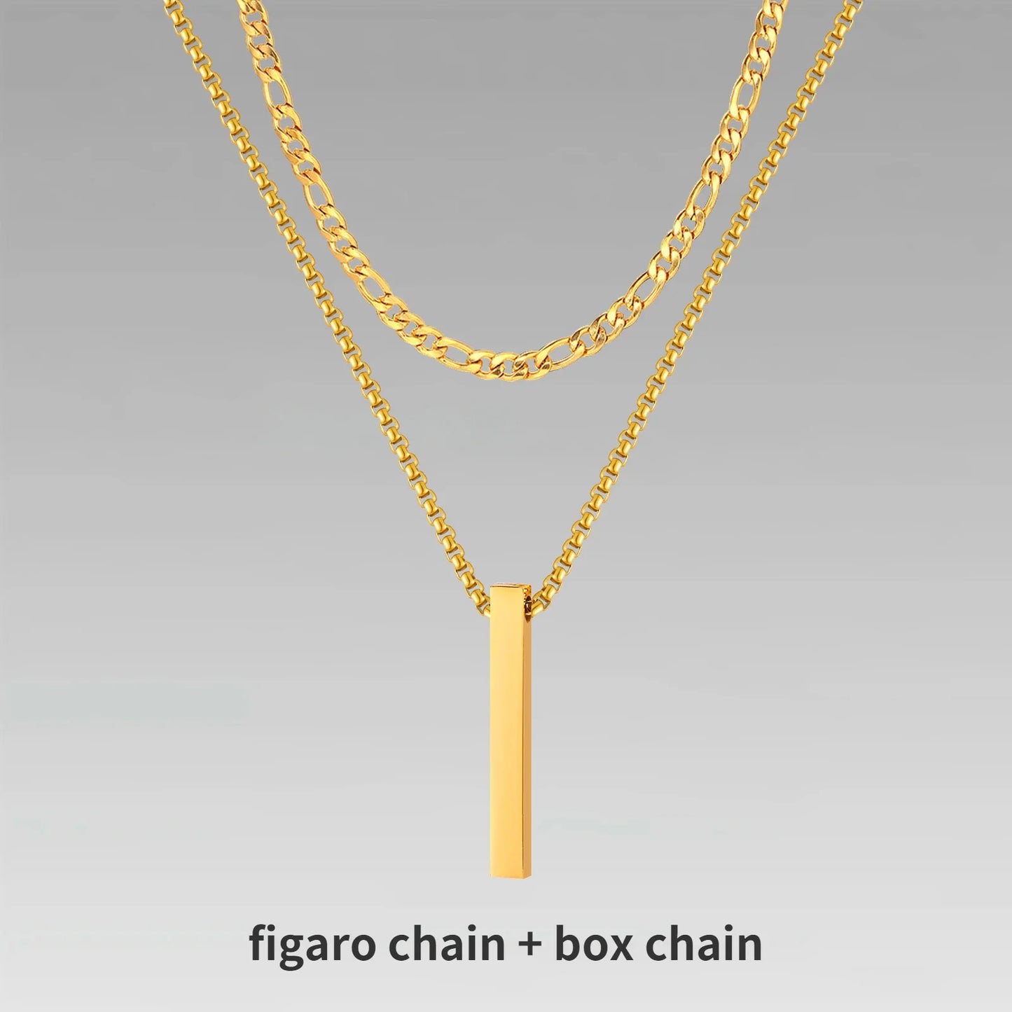 Vnox 3D Vertical Bar Necklaces for Men, Layering Stainless Steel Geometric Pendant, Layered Wheat Rope Cuban Chain, Boy Collar