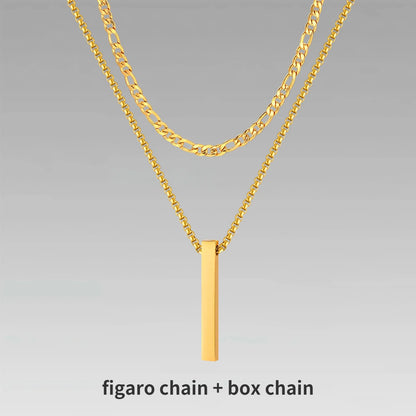 Vnox 3D Vertical Bar Necklaces for Men, Layering Stainless Steel Geometric Pendant, Layered Wheat Rope Cuban Chain, Boy Collar