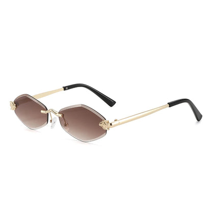 Protective Glasses Fashion Irregular Sunglasses Women Retro Brand Design Metal High Quality Vintage Rhombus Rimless Glasses